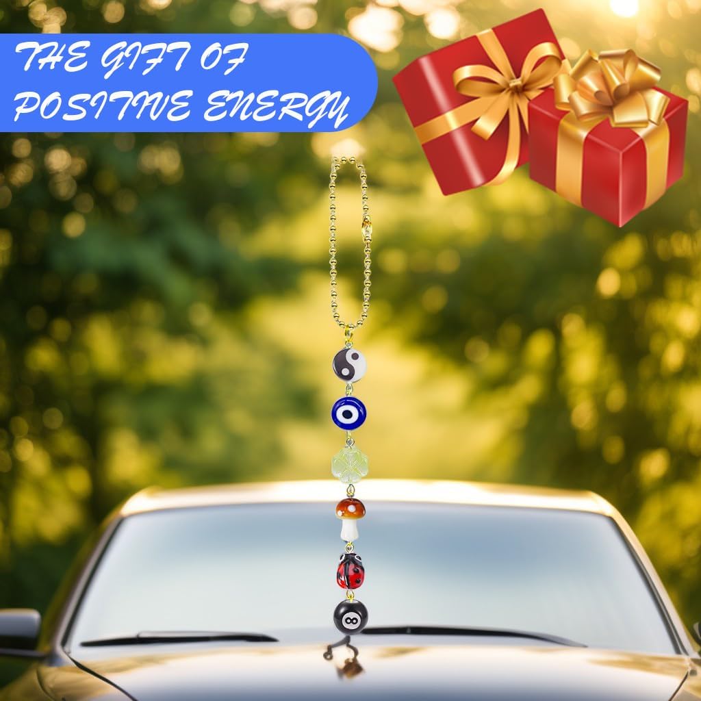 Evil Eye Car Hanging Charm,Rear View Mirror Accessories,Boho Mushroom Decor