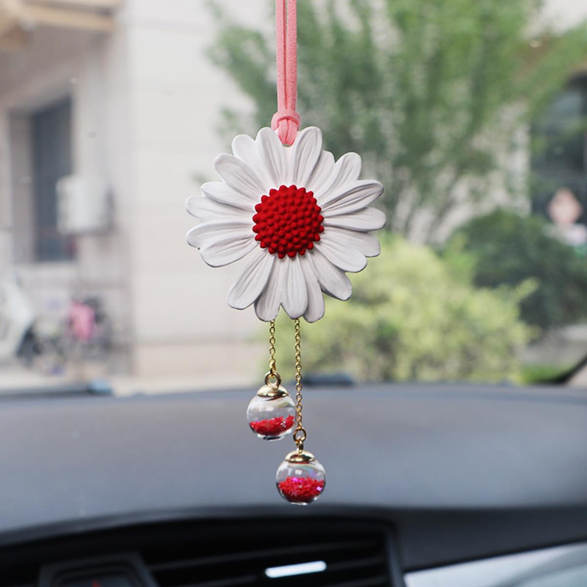 Daisy Car Hanging Ornaments for Women Girls Cute Sunflower Car Rear View Mirror Hanging Charms Automotive Interior Aesthetic Decoration Accessories Gift (White)