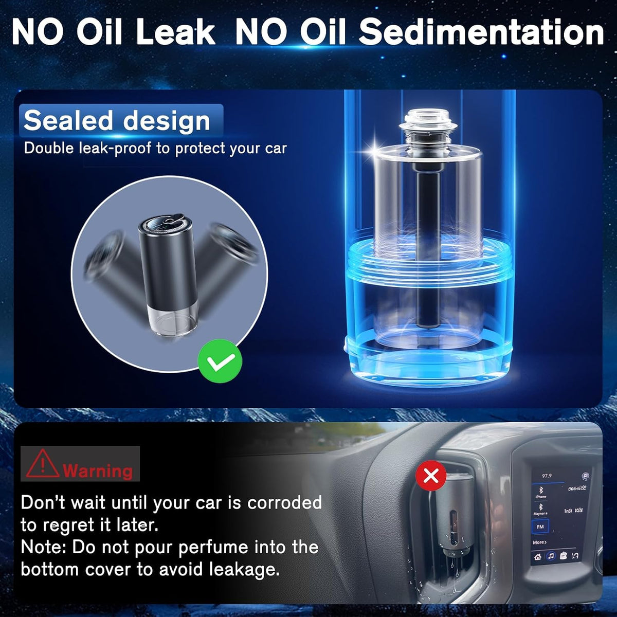 Smart Car Air Freshener Diffuser with Starry Sky Projection, 50ml/1.8OZ Perfume Car Diffuser, 6 Months Long-Lasting Fragrance, RGB Music-Sync Lights, Intelligent Auto On/Off, 3 Modes, New Car Smell