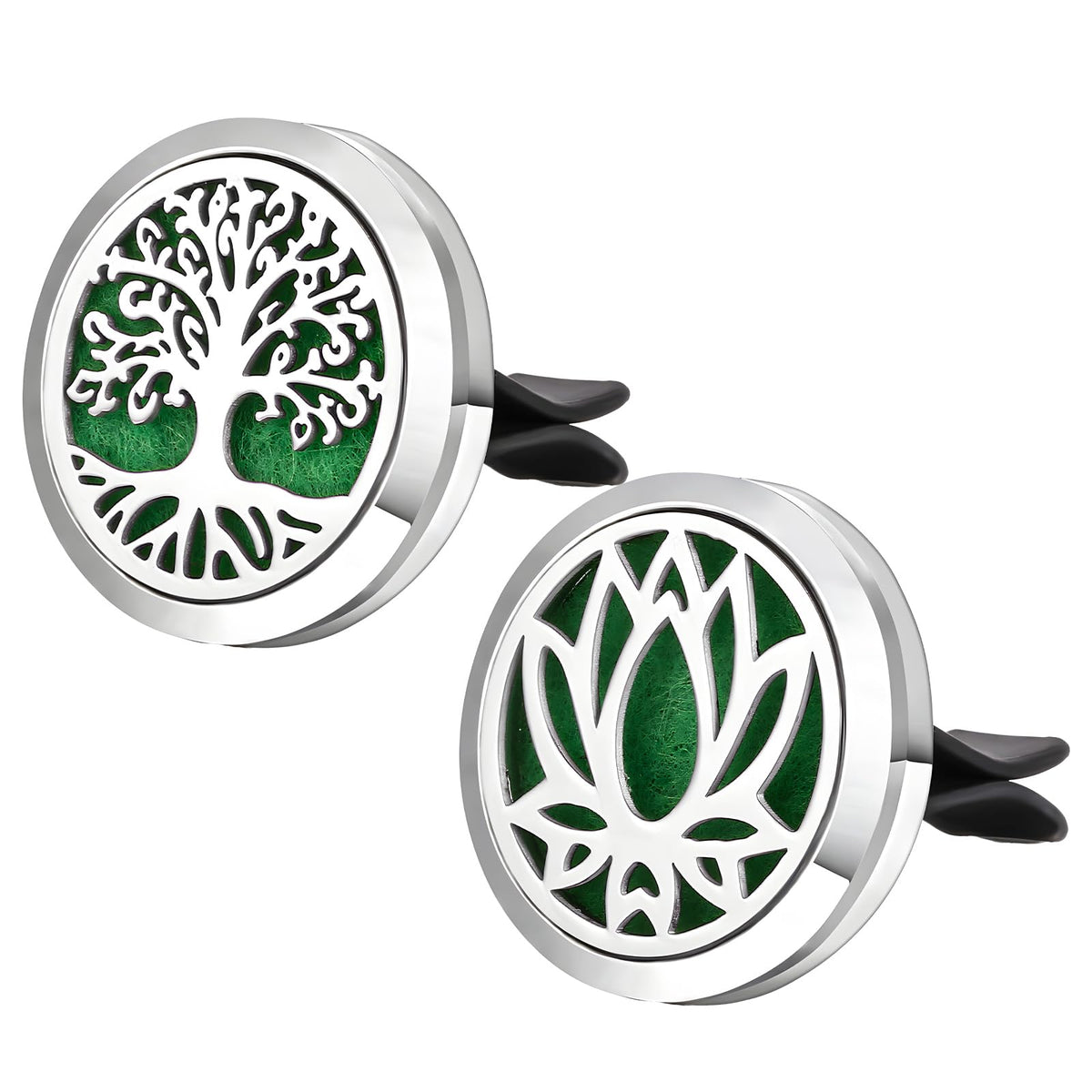 KVAEY 2PCS 30mm Car Diffuser Vent Clips, Tree of Life Aromatherapy Essential Oil Diffuser Locket with 12 Felt Pads, Stainless Steel Car Diffuser Locket Air Freshener (Black)