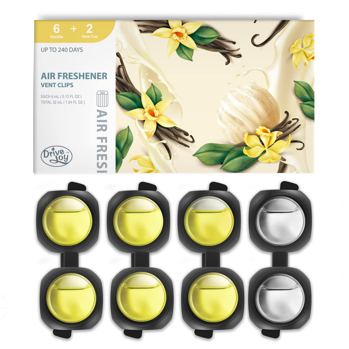 DRIVEJOY Car Air Freshener Vent Clips, 8 PK, 6 Ocean, 2 New Car Scent, Long Lasting Air Fresheners for Men & Women, Up to 240 Days, Odor Eliminator