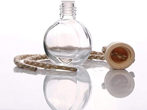 10 Pcs 8ml Hanging Essential Oil Diffuser,Empty Clear Glass Oblate Car Air Freshener Perfume Aromatherapy Pendant Bottle Vials With Wooden Caps & Hanging String-FREE 1 Funnel&Dropper