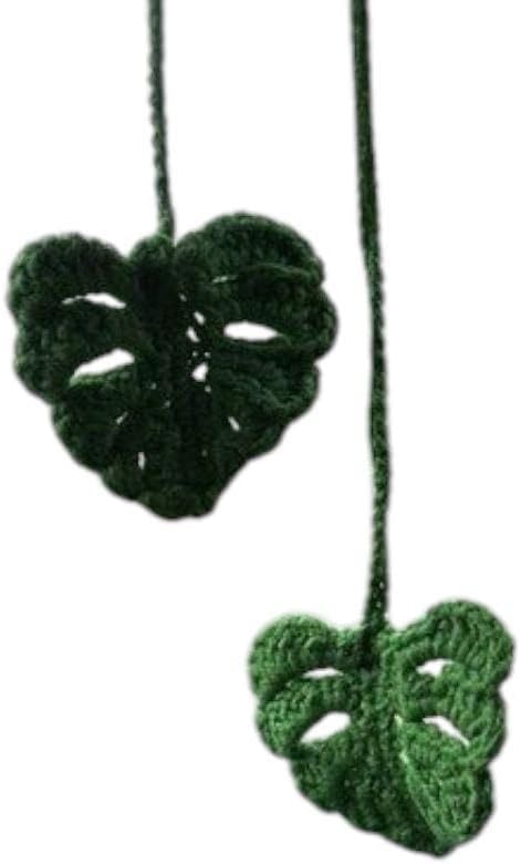 Knitted 4 Monstera Leaves Handmade Crochet Car Accessory Finished Product, 4 Leaves