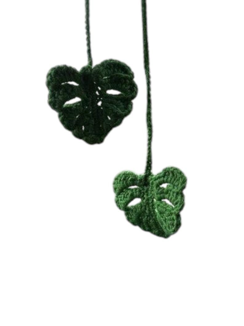 Knitted 4 Monstera Leaves Handmade Crochet Car Accessory Finished Product, 4 Leaves