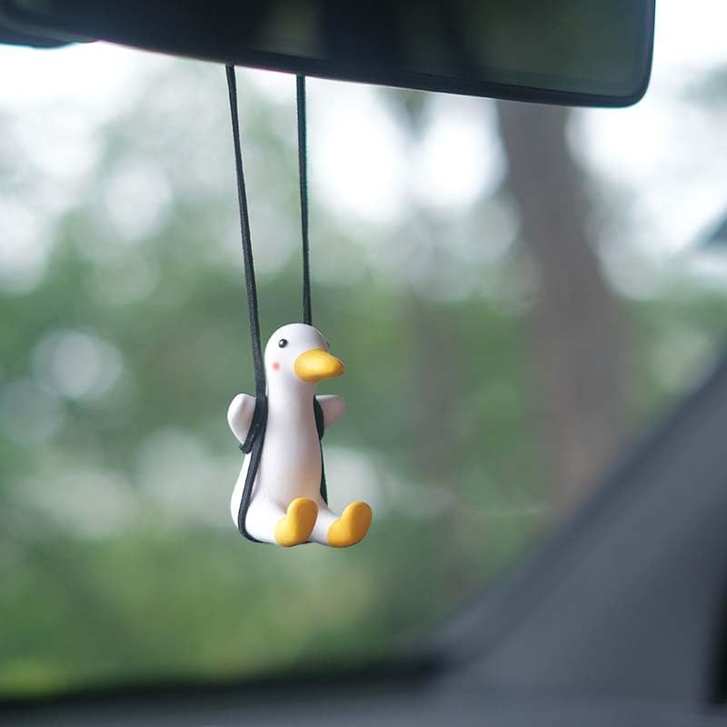 Cute Swinging Duck Car Hanging Ornament,Rear View Mirror Hanging Accessories,Funny Car Interior Decor Gifts for Women Men