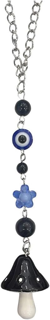 KITUREK Mushroom Car Hanging Ornament, Lucky Evil Eye Charm, Hand-Painted Resin Decor, 8.1'' Long (Black)