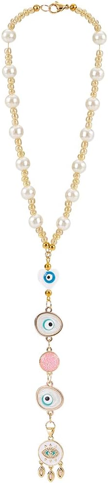 Evil Eye Car Hanging Ornament Heart Evil Eye Rear View Mirror Car Charm Lanyards Beaded Decor Hanging Accessories Sun Catcher Pendent Decoration for Window Home Door Frame Balcony