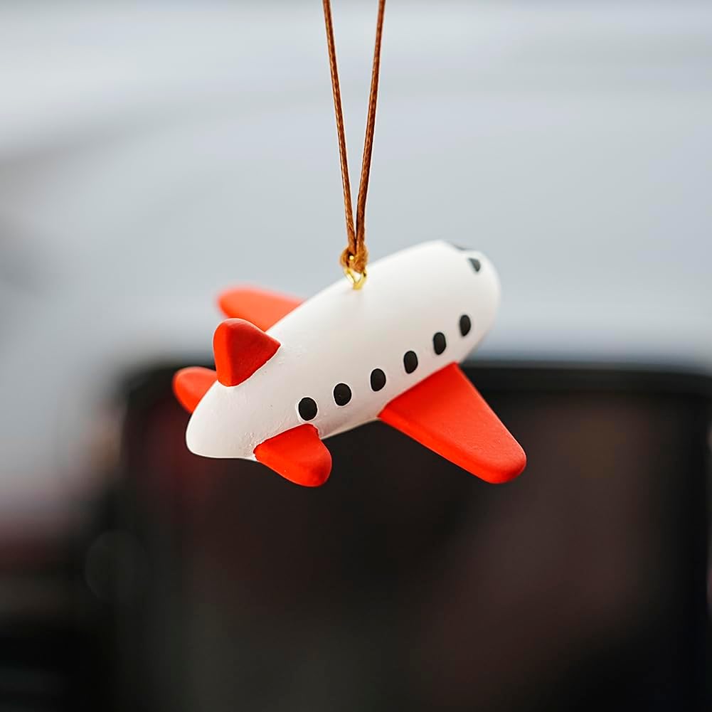 Airplane Car Mirror Hanging Accessories Creative Auto Decor Car Ornament (White Red)