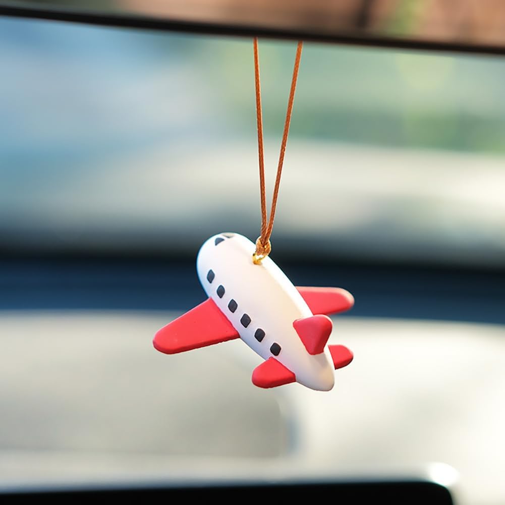 Airplane Car Mirror Hanging Accessories Creative Auto Decor Car Ornament (White Red)