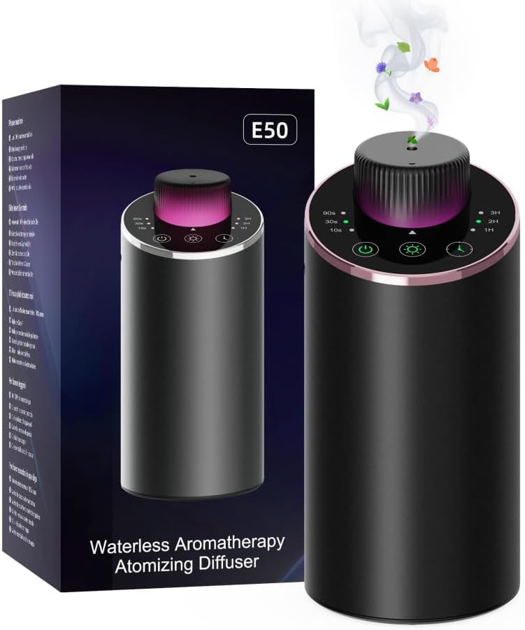 Waterless Essential Oil Diffuser Aromatherapy Scent Diffusers for Home Large Room, Bedroom, Car, Office, Desk, Battery Operated Mini Portable Air Freshener, 3 Countdown Timers & 3 Mist Levels