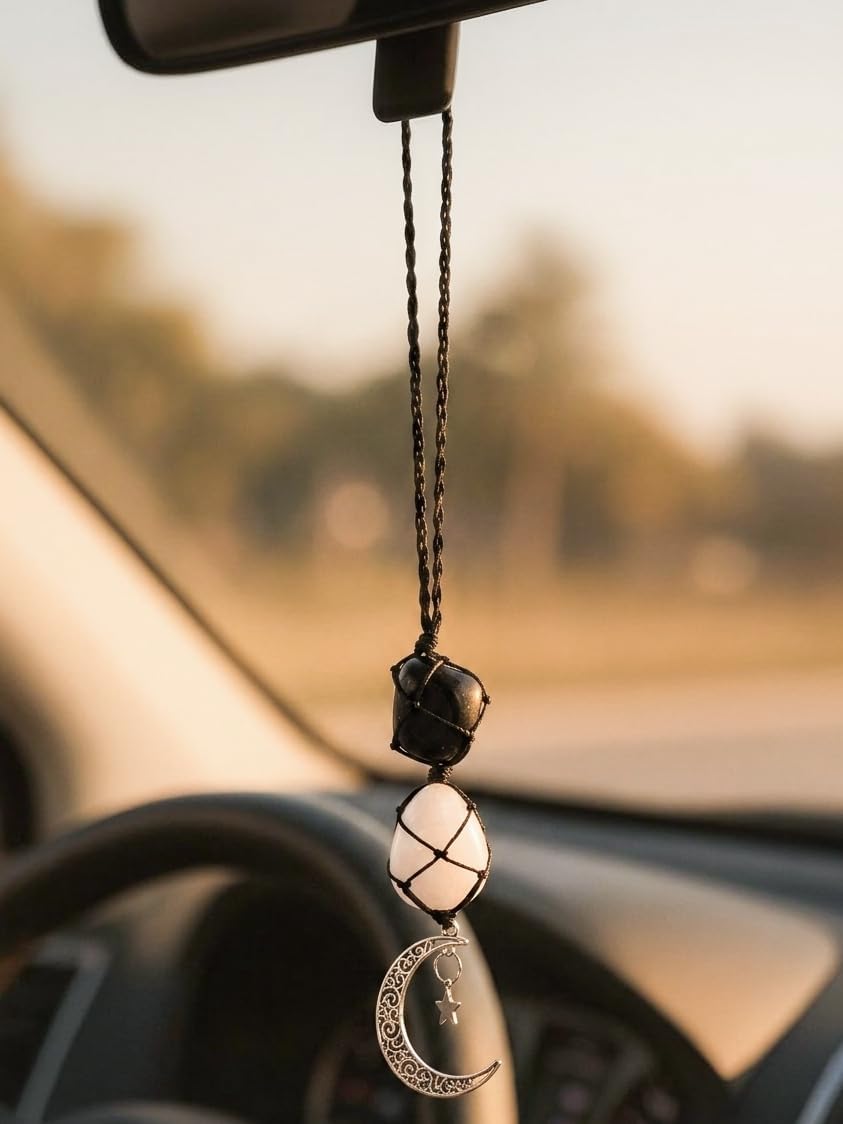 Sacina Moon Star Crystal Car Hanging Ornament, Goth Boho Hippie Charm