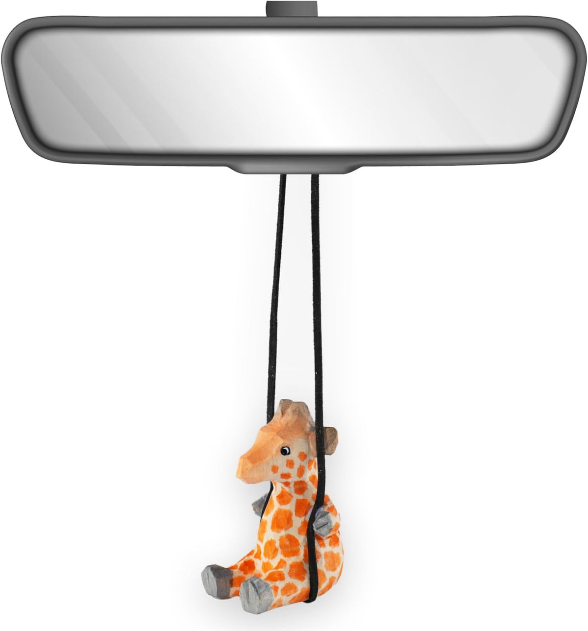 Handmade Wooden Swinging Giraffe Car Hanging Ornament - Cute Hand Carved Painted Wood Giraffe Figurine Car Mirror Hanging Accessories Decor Gifts