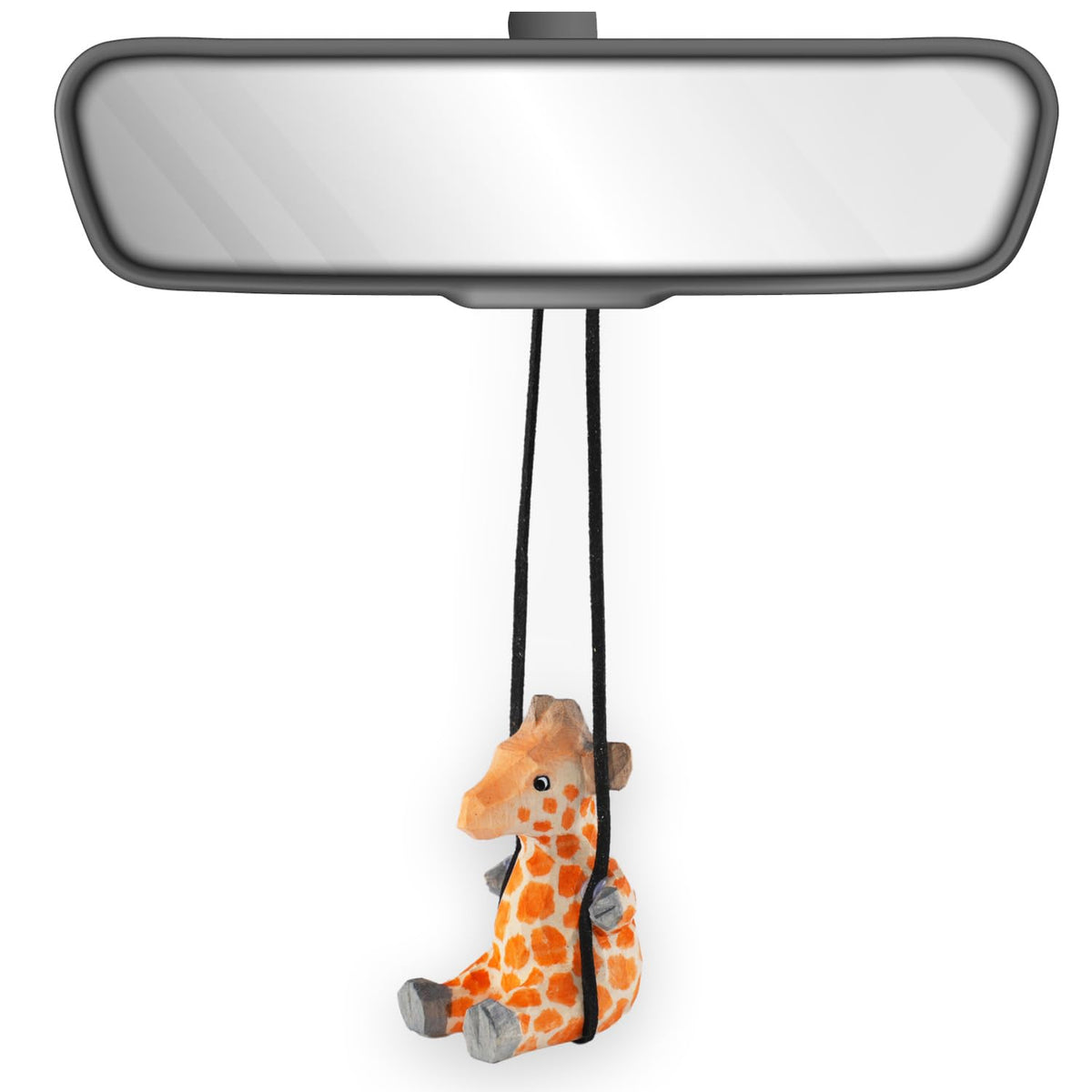 Handmade Wooden Swinging Giraffe Car Hanging Ornament - Cute Hand Carved Painted Wood Giraffe Figurine Car Mirror Hanging Accessories Decor Gifts