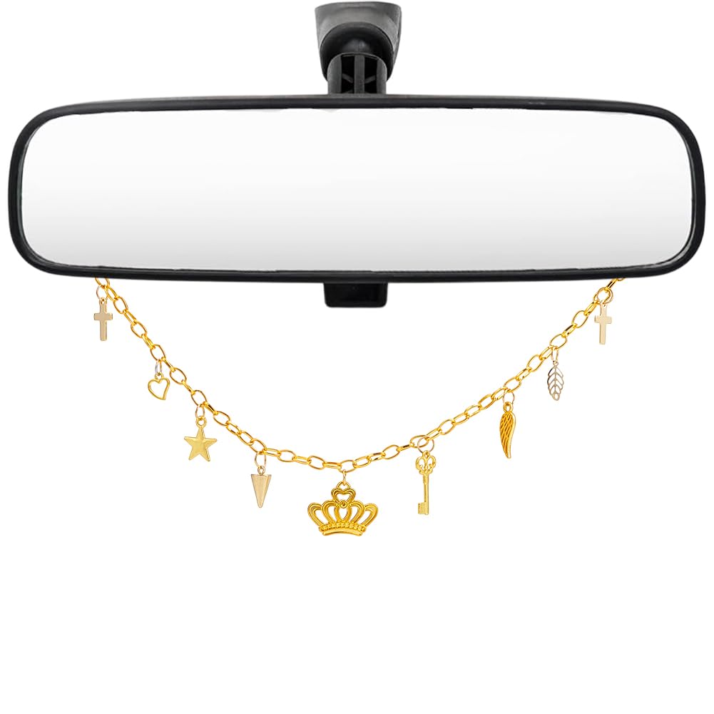 Rearview Mirror Hanging Ornament Pink Car Charm with Bow Heart Flower Pearl Aluminum Cute Feminine Aesthetic Rearview Mirror Hanging Accessories Car Decor Gift for Women