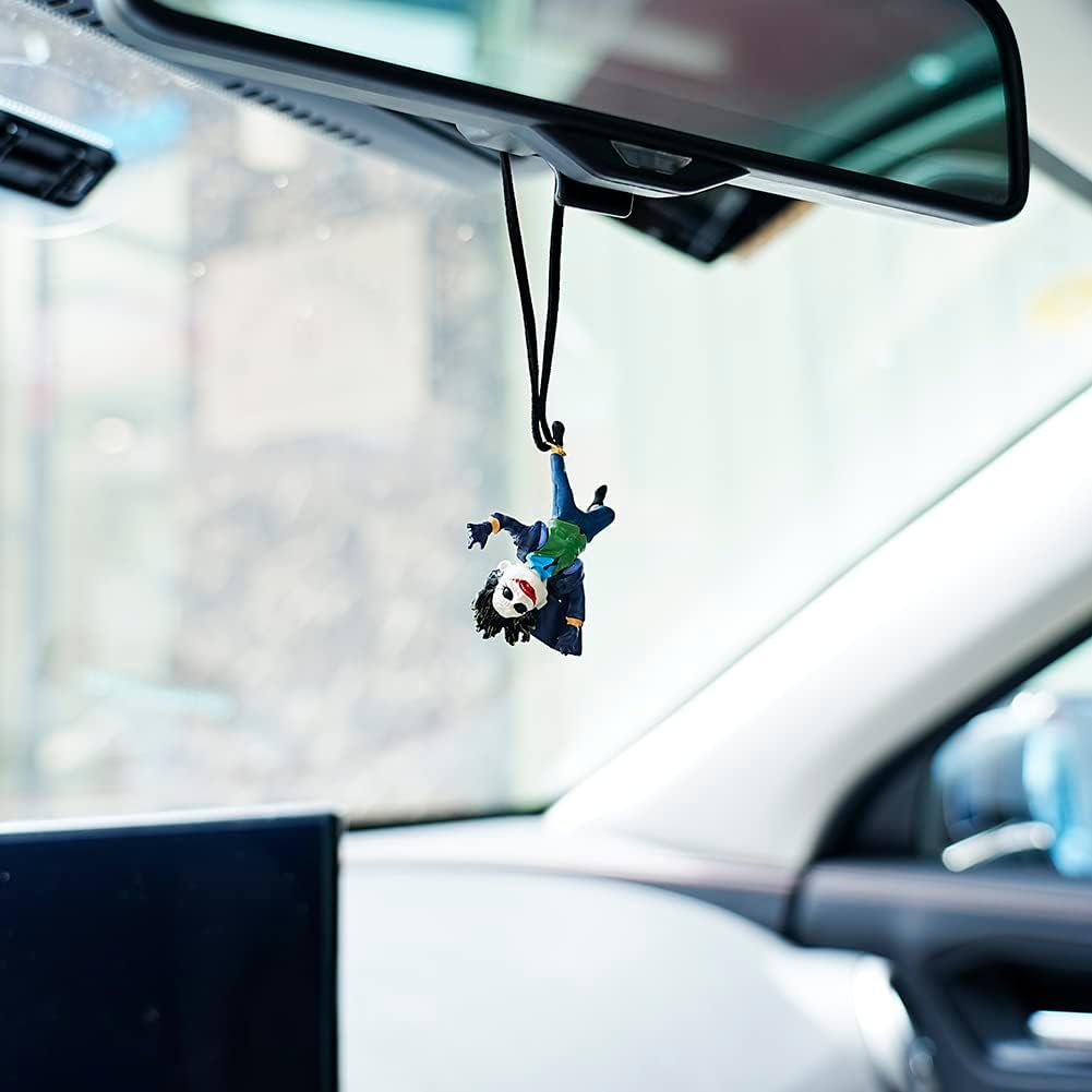 Cute Clown Car Hanging Ornament, Kawaii Anime Swing Rearview Mirror Charm Pendant, Resin Car Interior Decoration Accessories, Funny Birthday Gift for Women Girls Friends Daughter