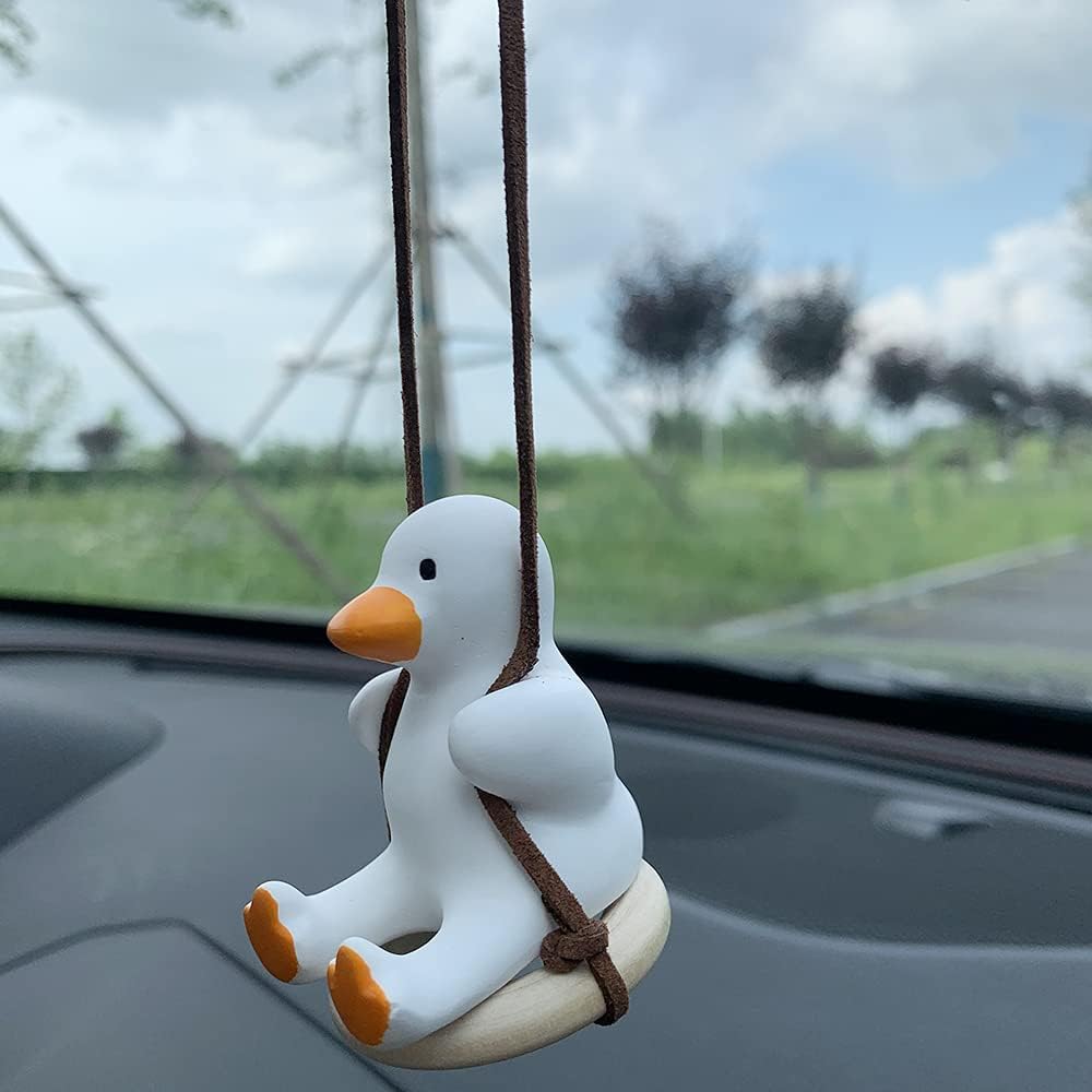 Car Rearview Mirror Hanging Accessories, Cute Swinging Duck Car Interior Ornament Mirrors Funny Decoration