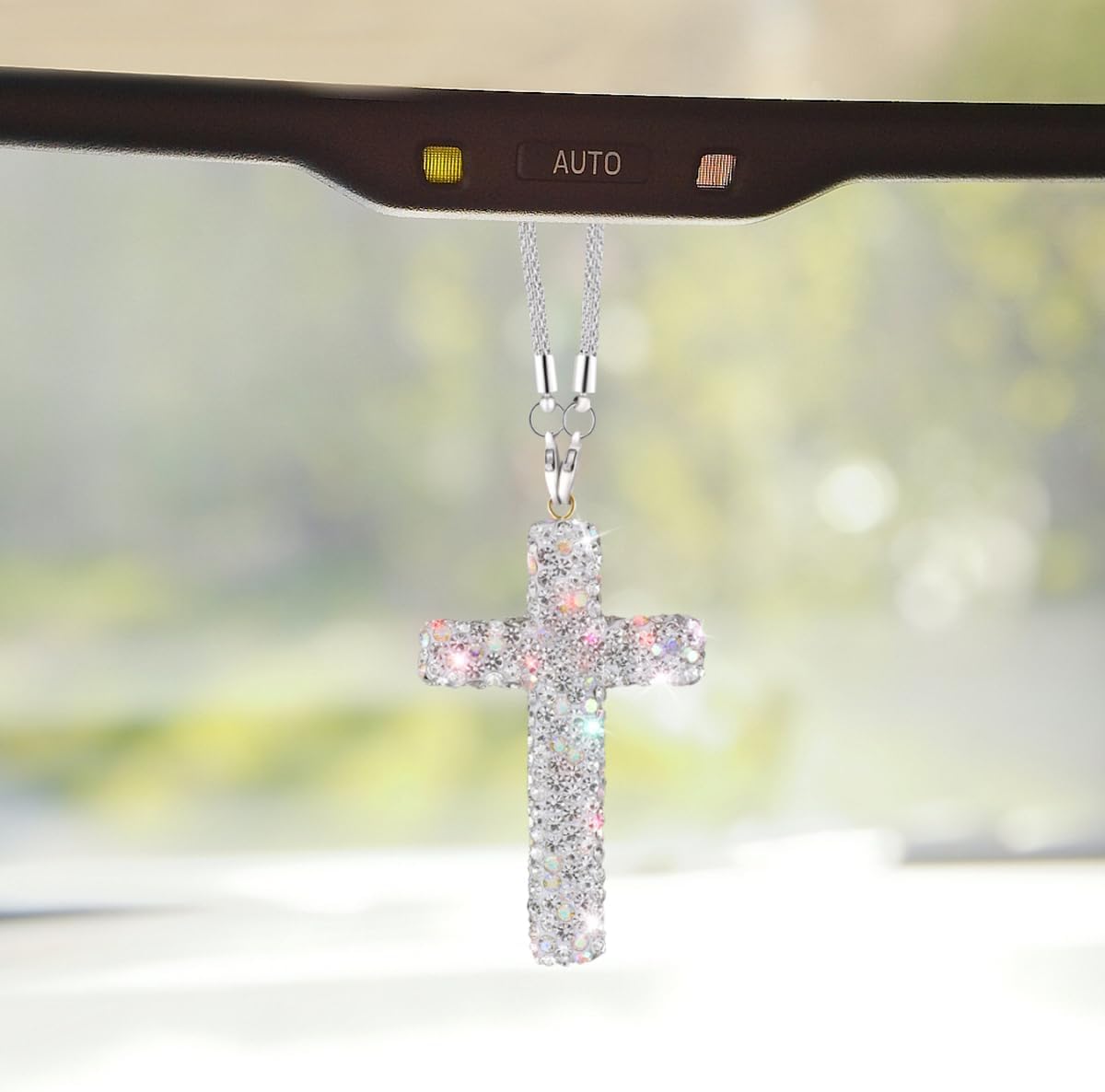 ZIMISI Bling Cross Car Hanging Ornament (White)
