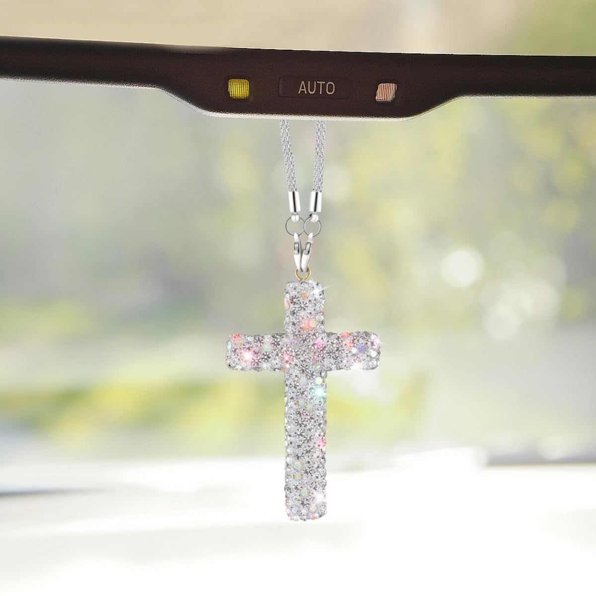 ZIMISI Bling Cross Car Hanging Ornament (White)