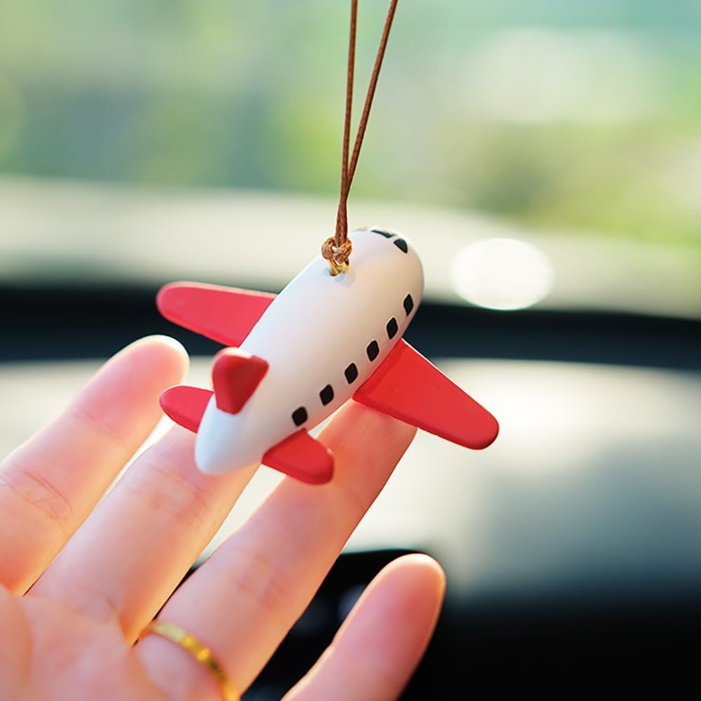 Airplane Car Mirror Hanging Accessories Creative Auto Decor Car Ornament (White Red)