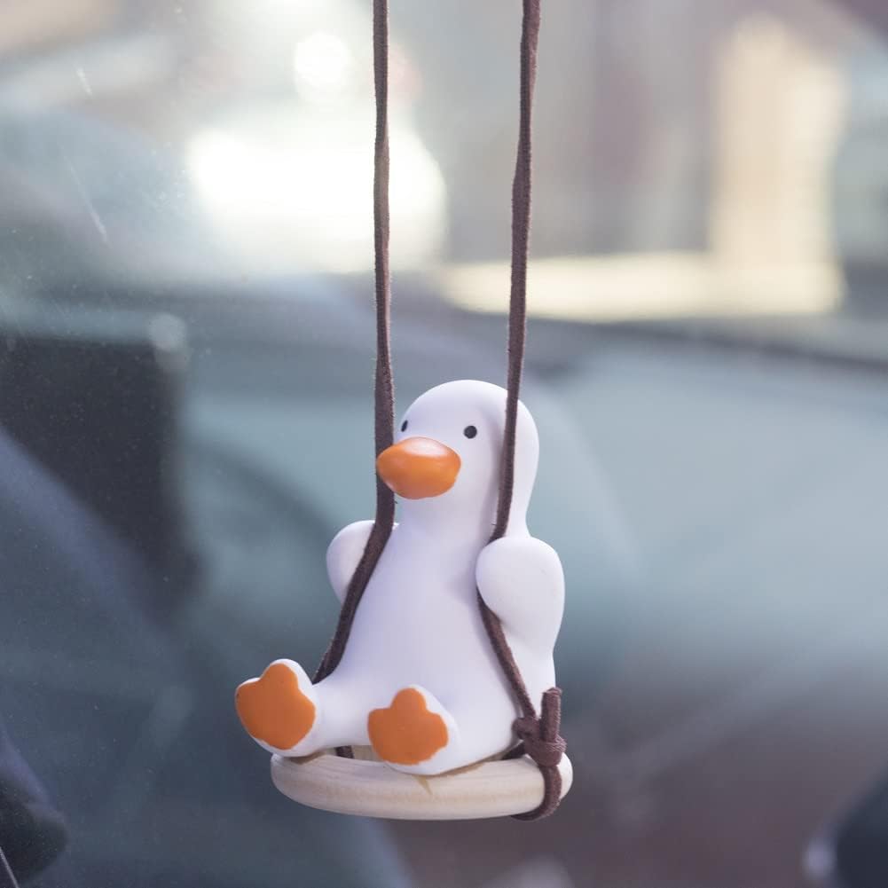 Car Rearview Mirror Hanging Accessories, Cute Swinging Duck Car Interior Ornament Mirrors Funny Decoration