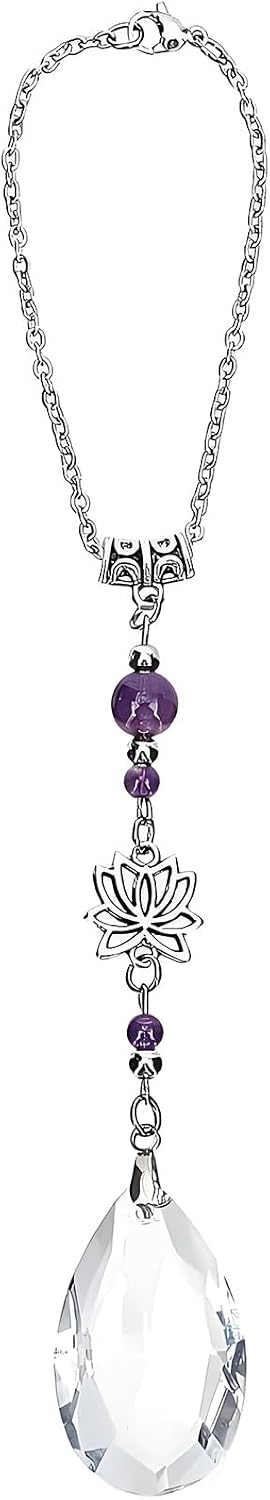 Crystal Sun Catcher Rear View Mirror Accessories, Cute Lotus Flower Pendant Car Decor, Boho Hanging Ornament Suncatchers Charms for Car Mirror, Garden, Windows