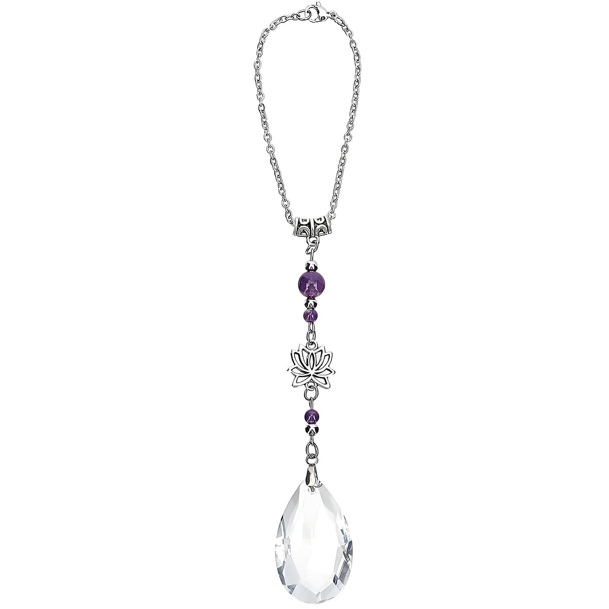 Crystal Sun Catcher Rear View Mirror Accessories, Cute Lotus Flower Pendant Car Decor, Boho Hanging Ornament Suncatchers Charms for Car Mirror, Garden, Windows