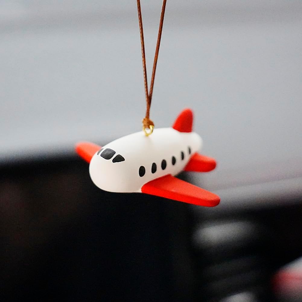 Airplane Car Mirror Hanging Accessories Creative Auto Decor Car Ornament (White Red)