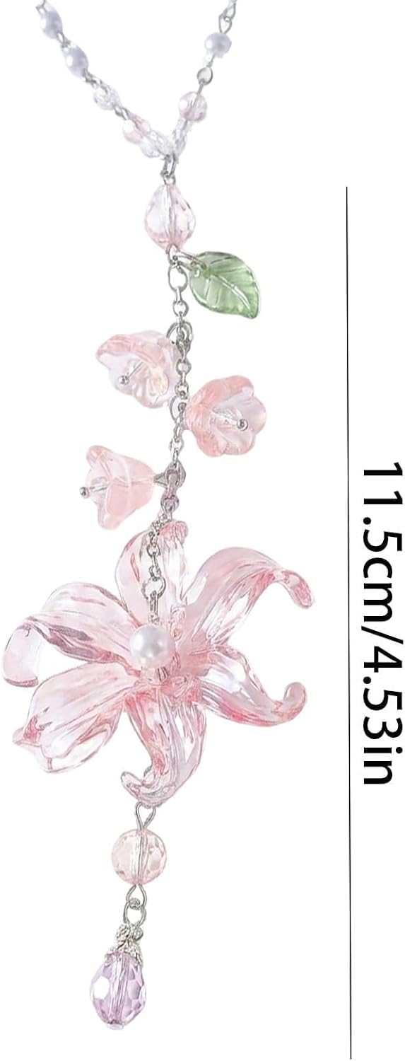 Car Mirror Hanging Ornament, Pink Lily Floral Rear View Decor