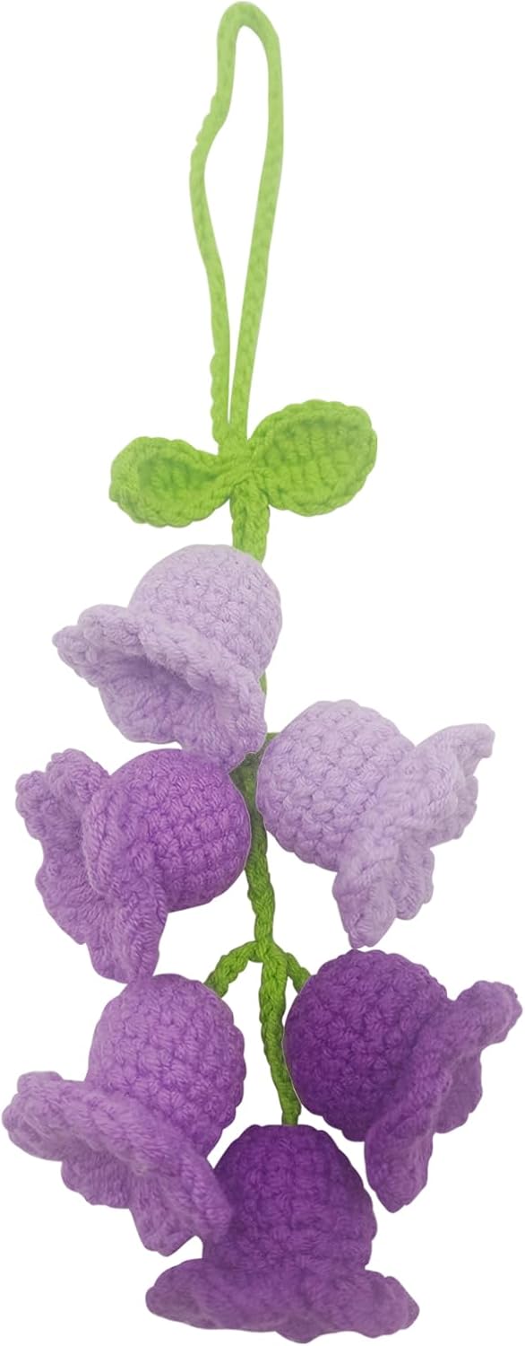 Car Rearview Mirror Hanging Ornament ，Knitted Lily of The Valley Pendant