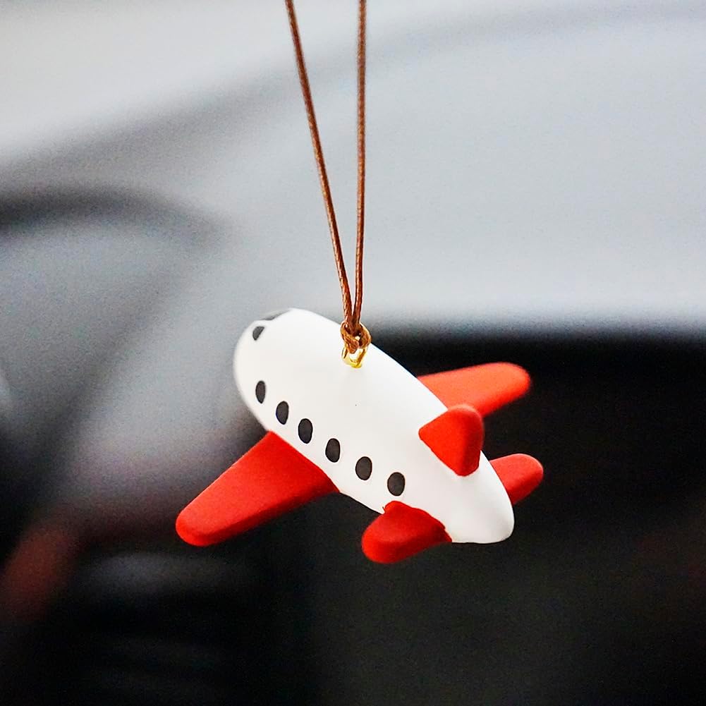 Airplane Car Mirror Hanging Accessories Creative Auto Decor Car Ornament (White Red)
