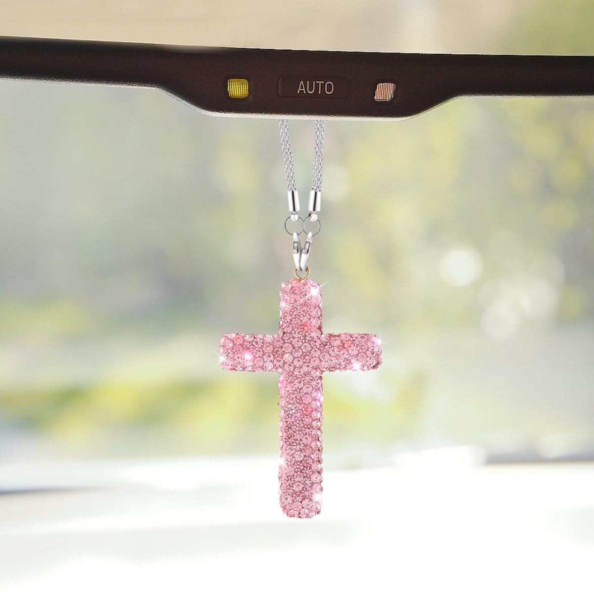 ZIMISI Bling Cross Car Hanging Ornament (White)