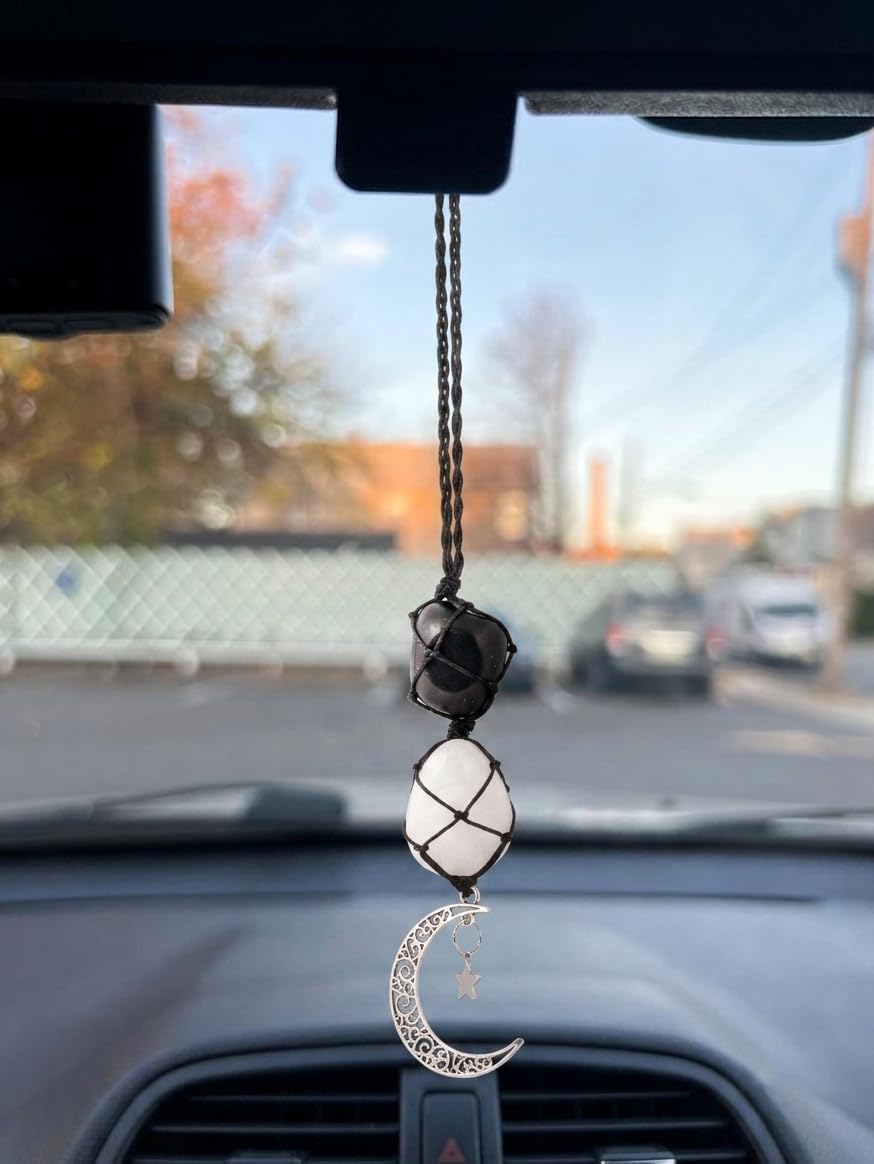 Sacina Moon Star Crystal Car Hanging Ornament, Goth Boho Hippie Charm