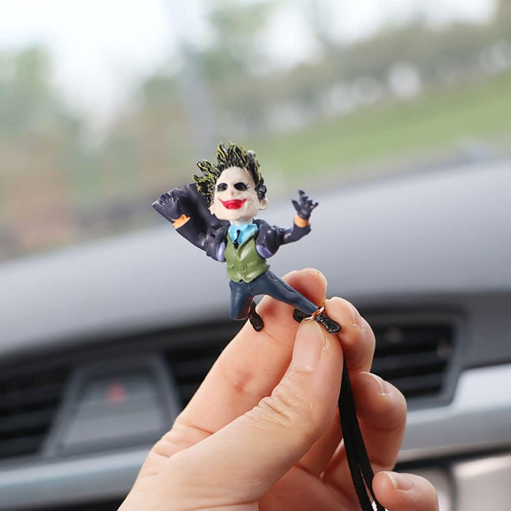 Cute Clown Car Hanging Ornament, Kawaii Anime Swing Rearview Mirror Charm Pendant, Resin Car Interior Decoration Accessories, Funny Birthday Gift for Women Girls Friends Daughter
