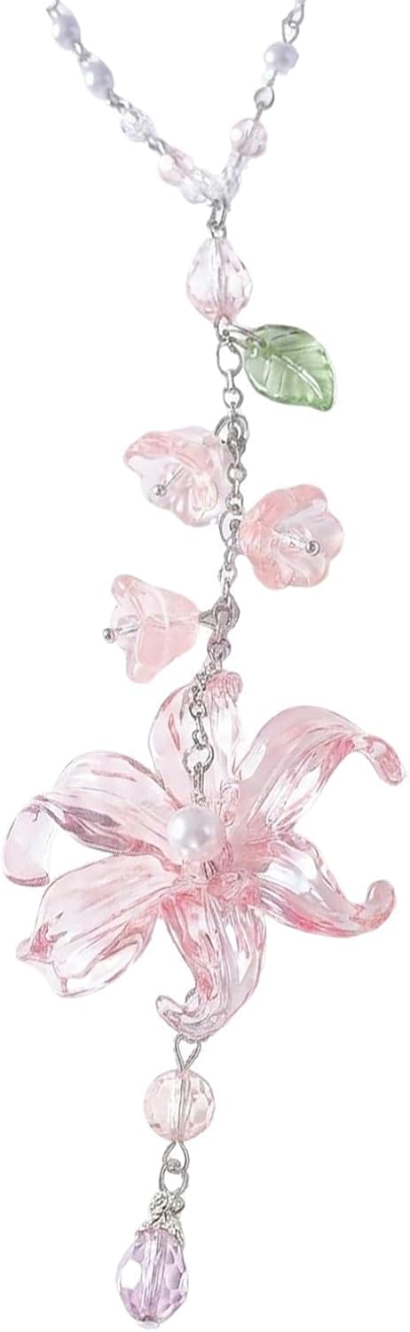 Car Mirror Hanging Ornament, Pink Lily Floral Rear View Decor