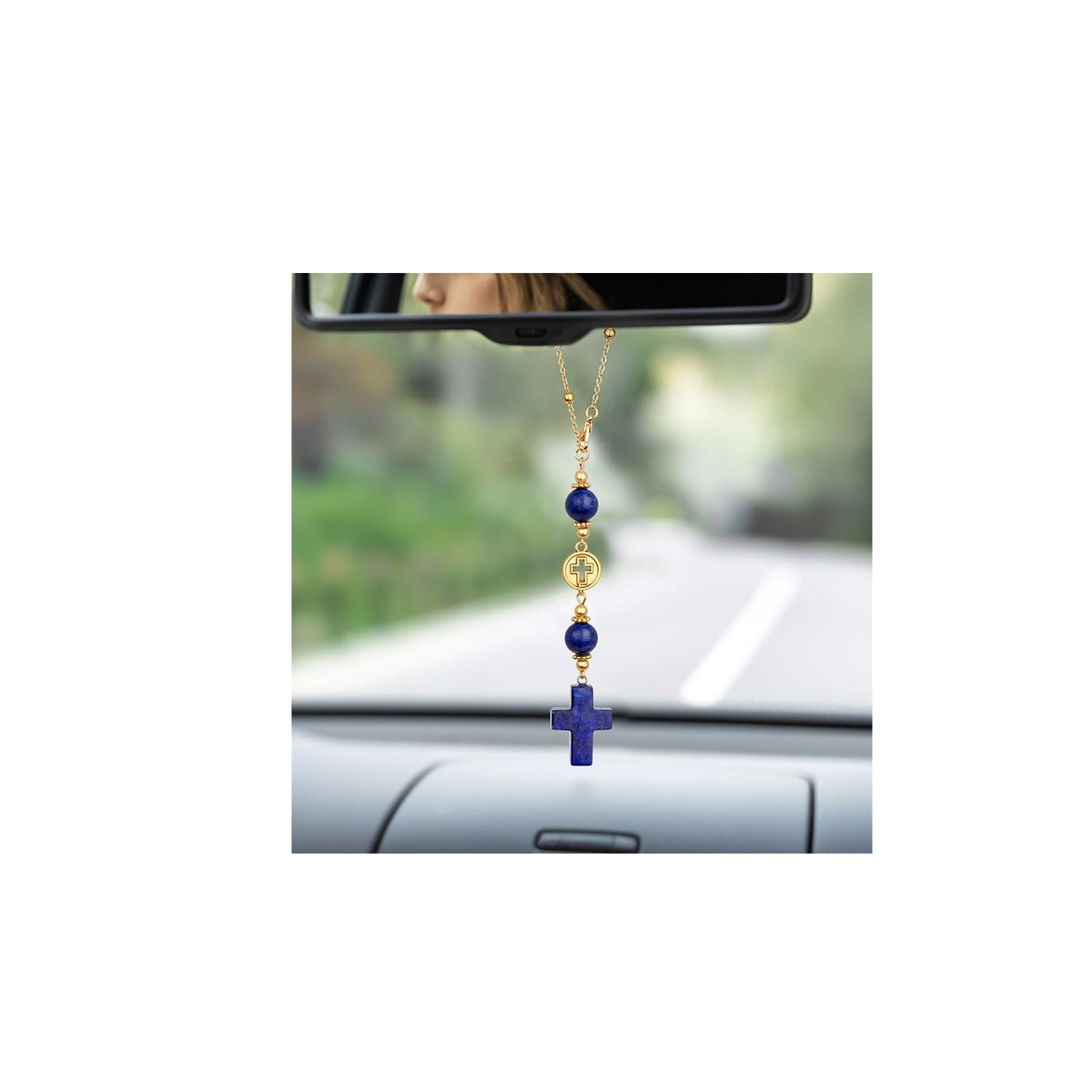 Cross Crystal Hanging Car Charm,Cute Healing Stones Car Decor for Rear View Mirror Boho Handmade Sun Catcher Ornament Accessories Rose Quartz Crystal Protection for Women