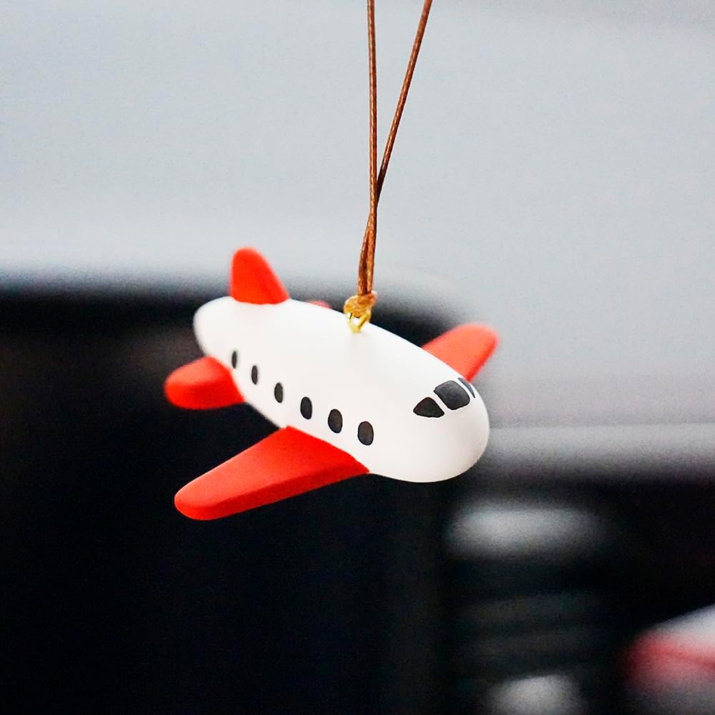 Airplane Car Mirror Hanging Accessories Creative Auto Decor Car Ornament (White Red)