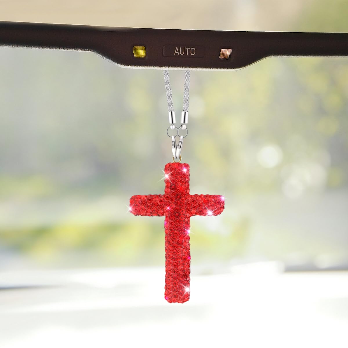 ZIMISI Bling Cross Car Hanging Ornament (White)