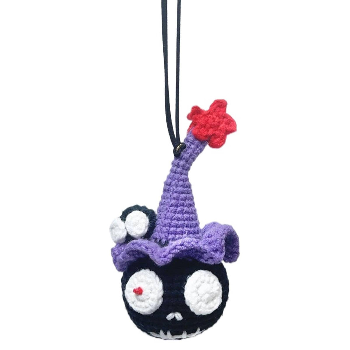 Hand Crocheted Cute Black Cartoon Hanging Ornament, Wool Car Rearview Mirror Charm, Decorative Pendant for Bag, Keychain & Home, Unique Handmade Gift (Black)