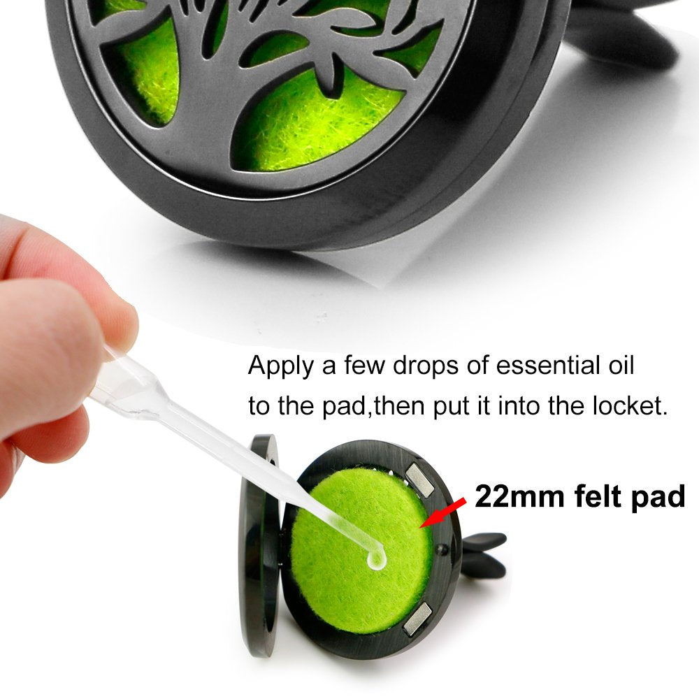 2PCS Car Diffuser Black Stainless Steel Locket with Vent Clip 12 Felt Pads