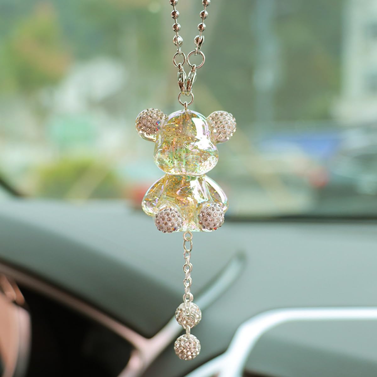 YOYLMAL Bling Diamond Car Hanging Accessories for Women, Cute Crystal Bear Car Rear View Mirror Charms Pendant Lucky Hanging Ornament Car Interior Decorations (Pink)