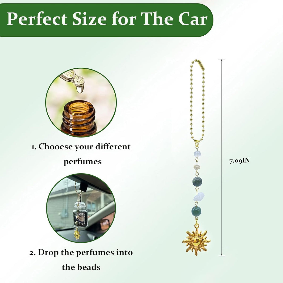 Sun Hanging Car Charm,Gold Rear View Mirror Accessories,Boho Crystals Decor