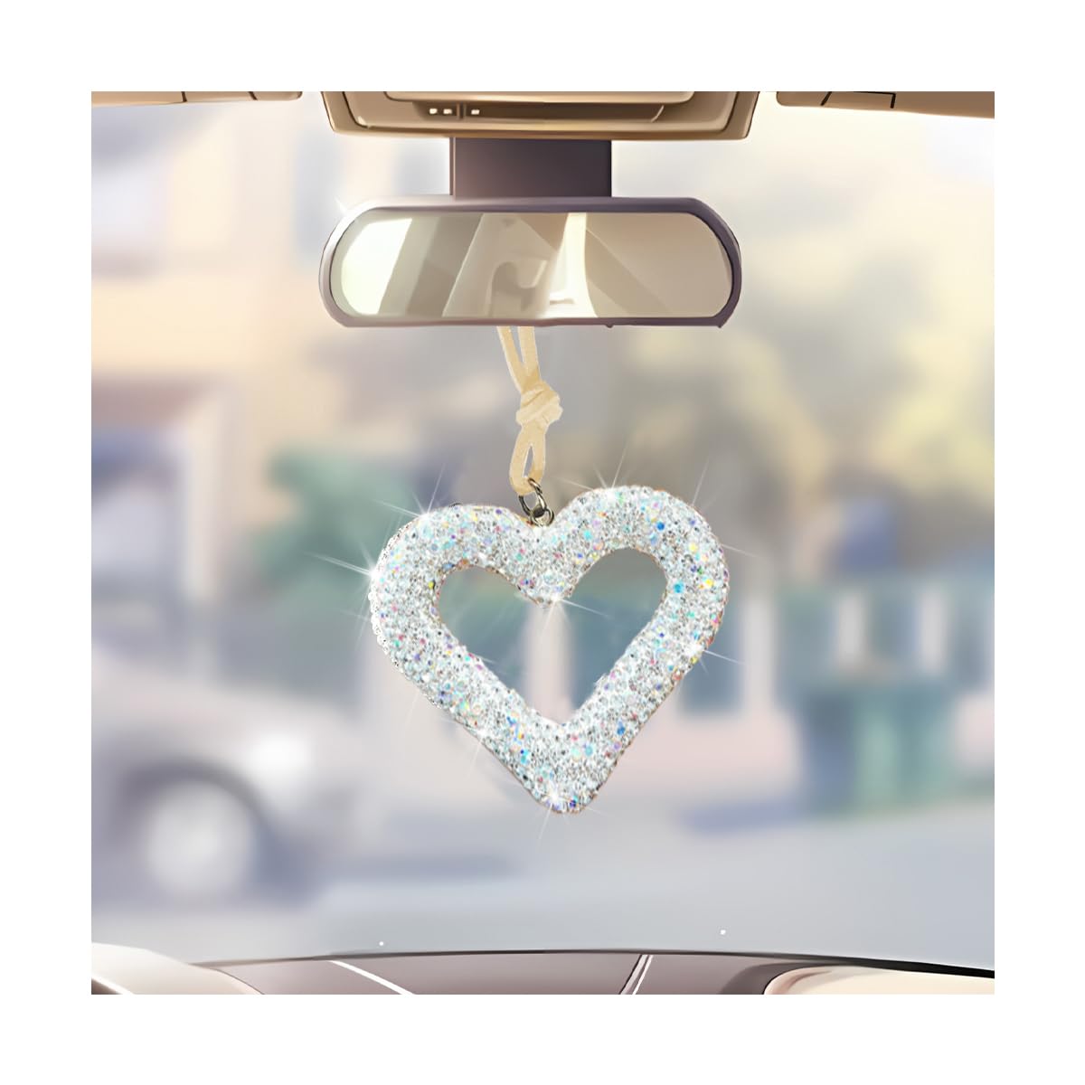 Mandark Crystal Rhinestone Heart Rearview Mirror Pendant, Black