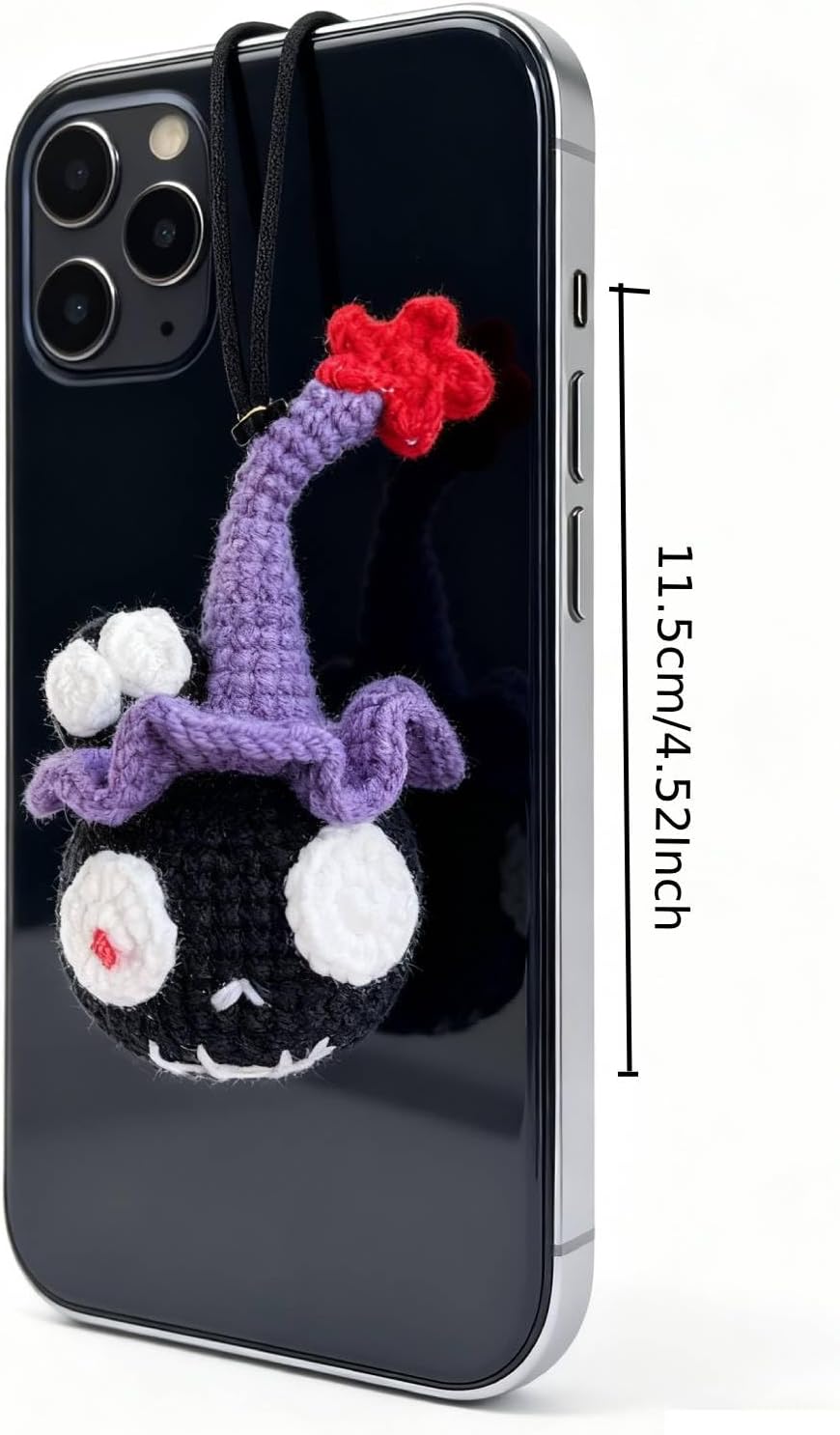 Hand Crocheted Cute Black Cartoon Hanging Ornament, Wool Car Rearview Mirror Charm, Decorative Pendant for Bag, Keychain & Home, Unique Handmade Gift (Black)