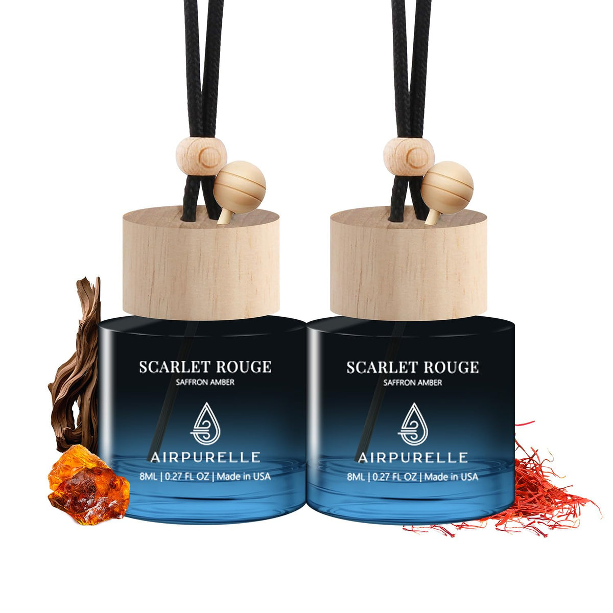 Car Air Freshener Hanging 2 Pack Car Air Fresheners Diffuser - Mahogany Teakwood Fragrance Oil Air Diffuser for Car, 45+ days Long Lasting Car Fresheners Fragrance, Two 0.27 FL OZ/8ML Made in USA