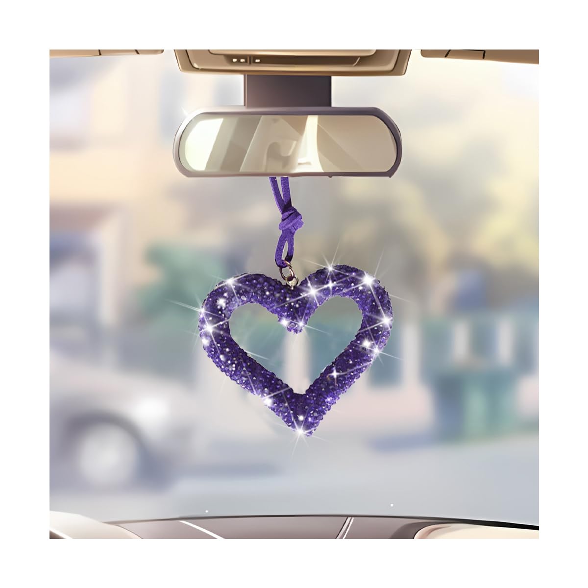 Mandark Crystal Rhinestone Heart Rearview Mirror Pendant, Black