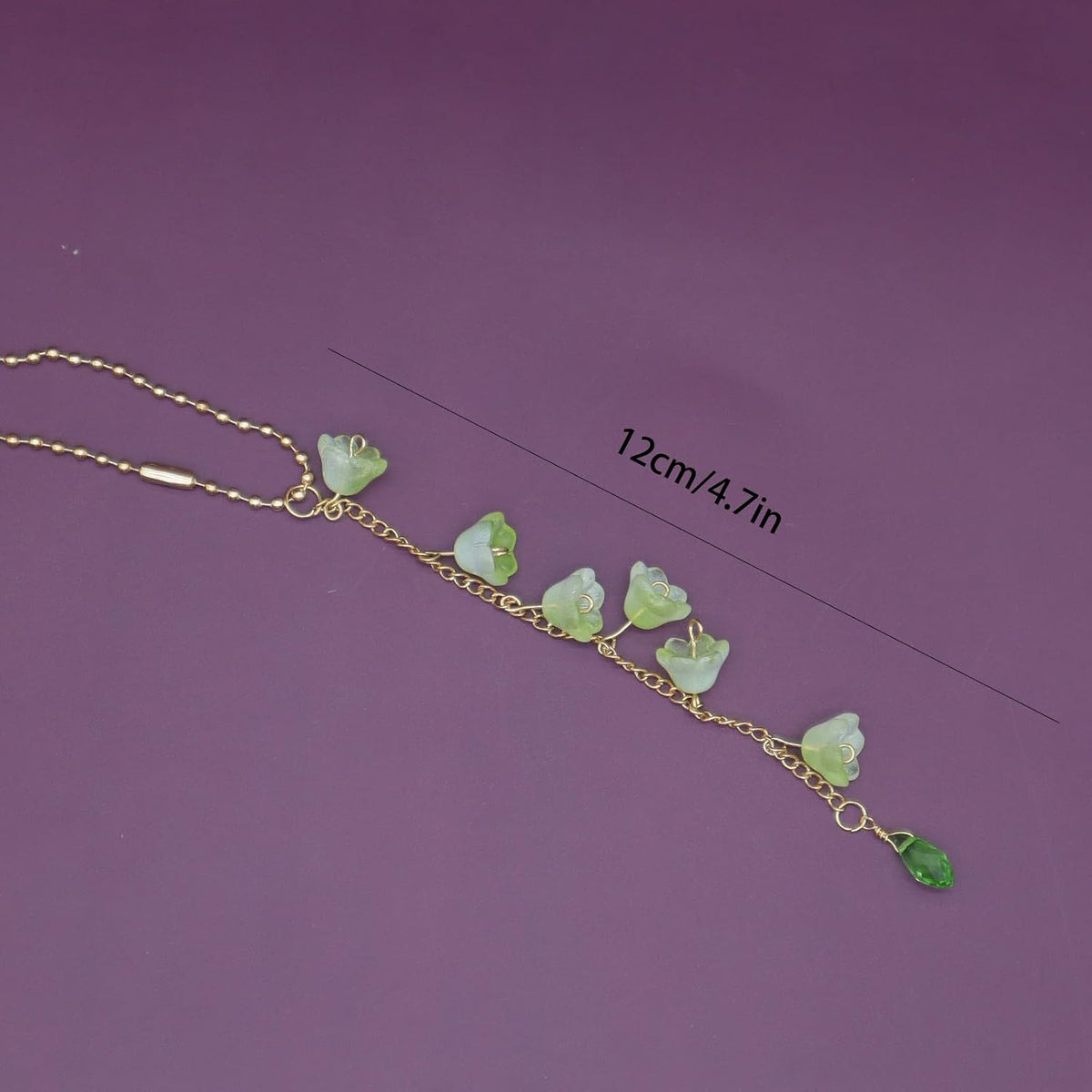 CASONA Car Rearview Mirror Hanging Decor,Green Glass Lily of the Valley
