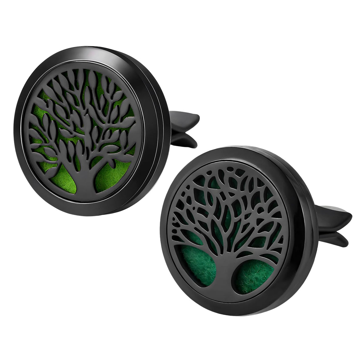 KVAEY 2PCS 30mm Car Diffuser Vent Clips, Tree of Life Aromatherapy Essential Oil Diffuser Locket with 12 Felt Pads, Stainless Steel Car Diffuser Locket Air Freshener (Black)
