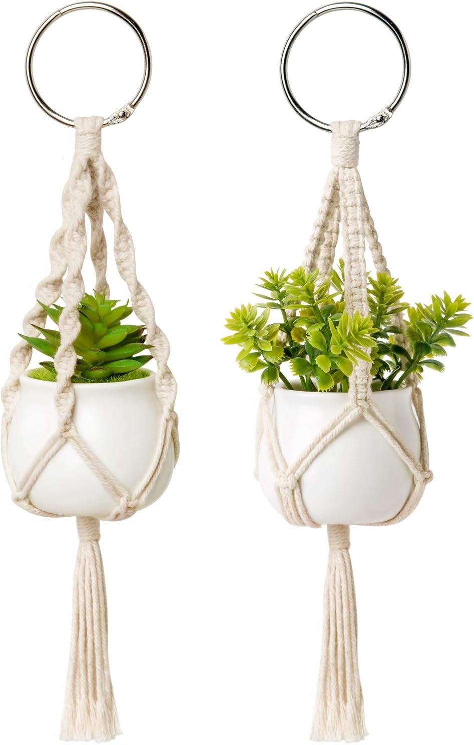 Dahey 2 Pack Mini Macrame Succulent Plant Hangers for Car Rearview Mirror
