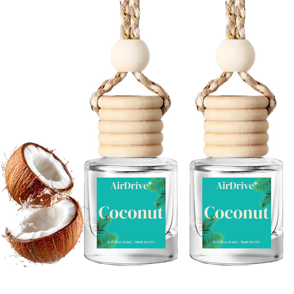 Car Air Freshener Tropical Bora-Bora 2 Pack Coconut Hanging Air Freshener Diffuser, Cute Car Accessories Air Freshner for Women & Men Gift Non-Toxic Car Scent Long Lasting Oil Diffuser Made in USA