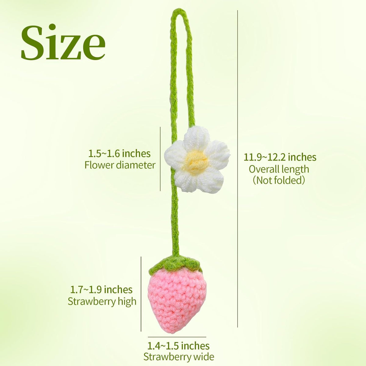 Crochet Strawberry and Flower Car Hanging Ornaments, Cute Aesthetic Rearview Mirror Hanging Accessories for Women and Girls, Handmade Polyester Fiber Car Decor 2-Pack